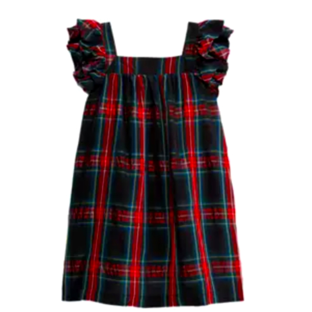 Vineyard Vines Girls Apres Tartan Flutter Sleeve Dress Black & Red Plaid Sz XS